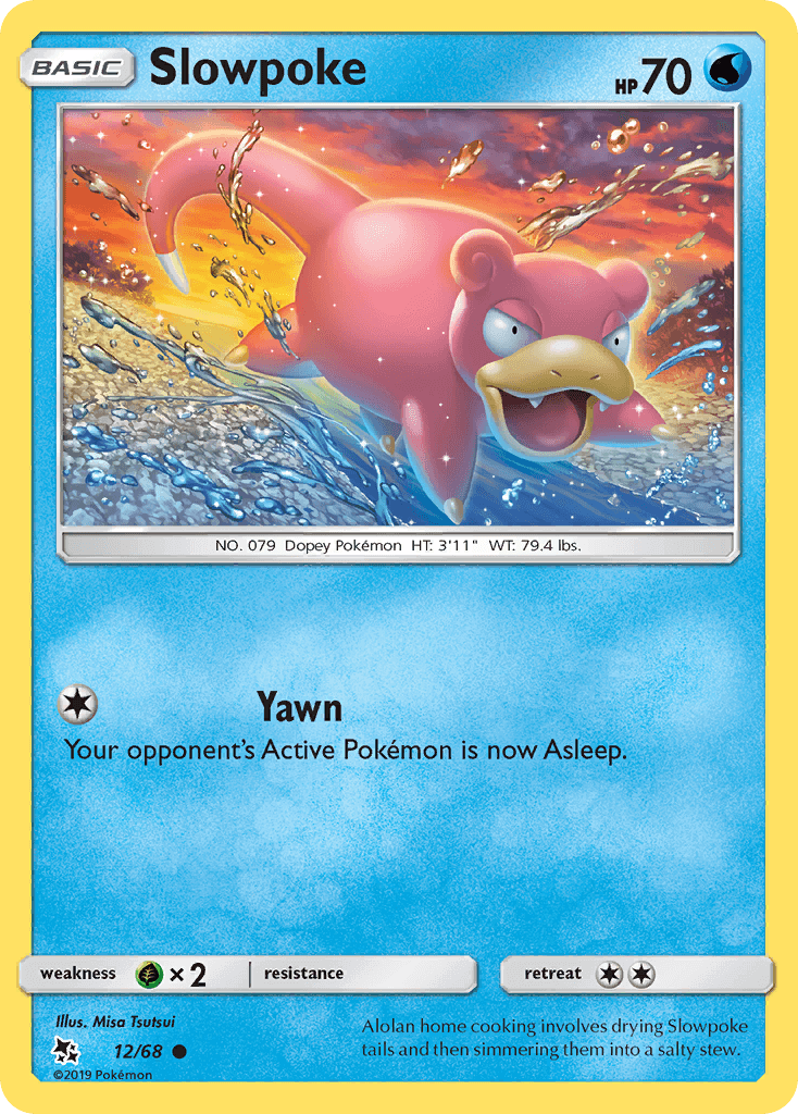Slowpoke (12/68) [Sun & Moon: Hidden Fates] swimming in water with a colorful background.
