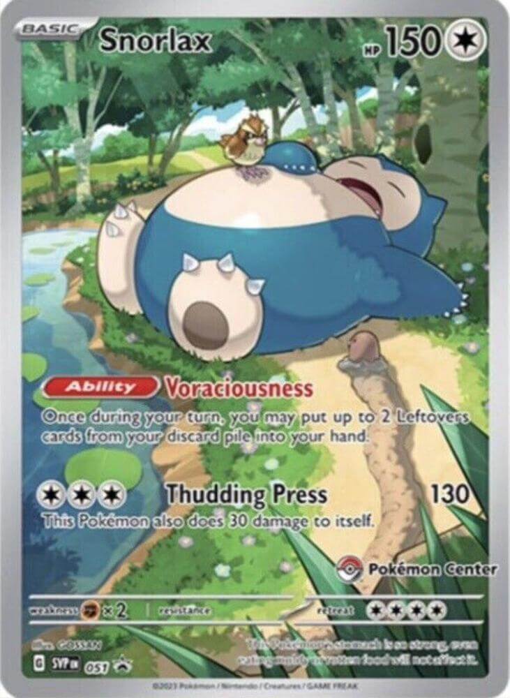 Snorlax (051) (Pokemon Center Exclusive) [Scarlet & Violet: Black Star Promos] card featuring ability and HP details.