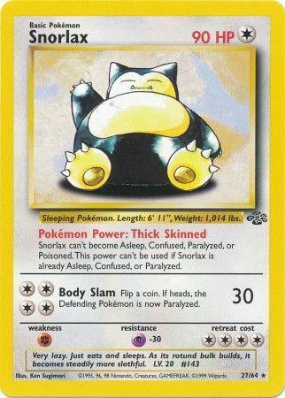 Snorlax (27/64) [Jungle Unlimited] card featuring Thick Skinned Pokémon power and Body Slam move.