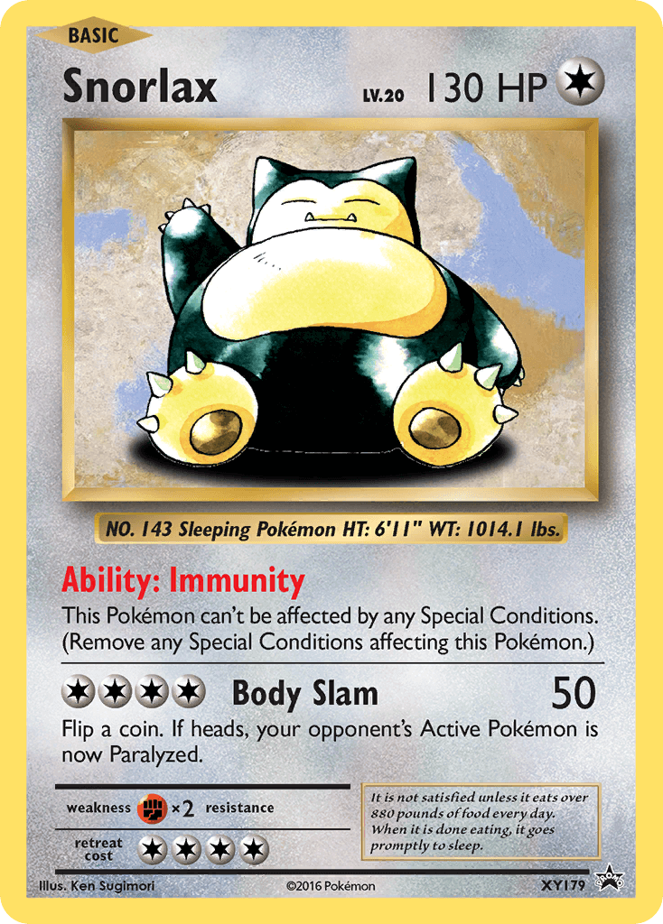 Snorlax (XY179) [XY: Black Star Promos] card featuring immunity ability and body slam attack.