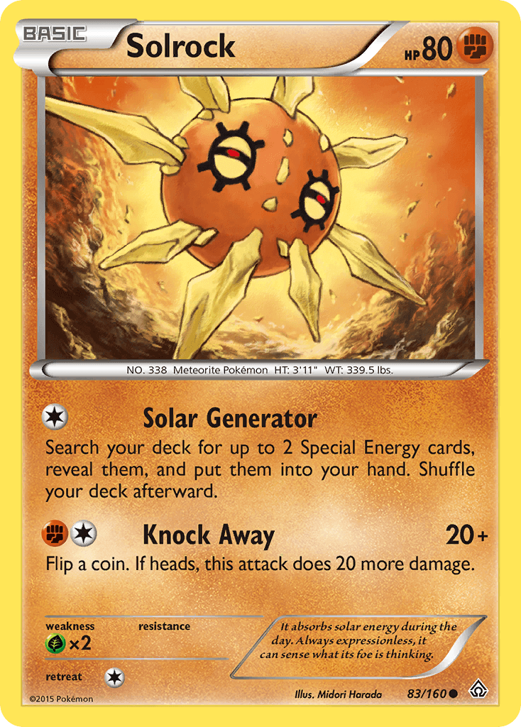 Solrock (83/160) [XY: Primal Clash] Pokémon card featuring Solar Generator and Knock Away moves.