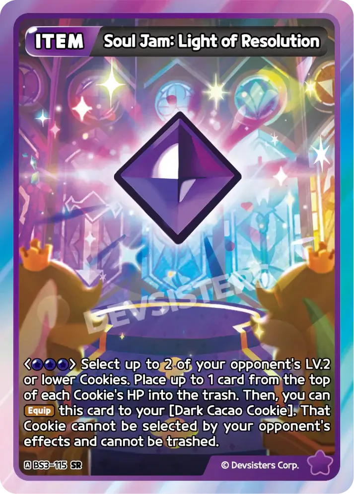 Soul Jam Light of Resolution BS3-115 SR | Super Rare Card featuring colorful design and game mechanics.