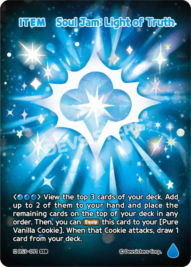 Soul Jam Light of Truth BS3-091 SSR | Super Secret Rare Card featuring vibrant star effects and gameplay instructions.