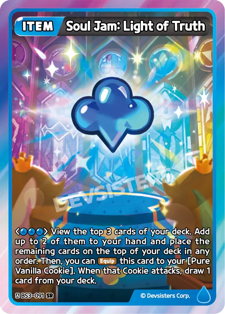 Soul Jam Light of Truth BS3-091 Super Rare Card [SR] from Cookie Run: Braverse TCG featuring radiant artwork and gameplay details.