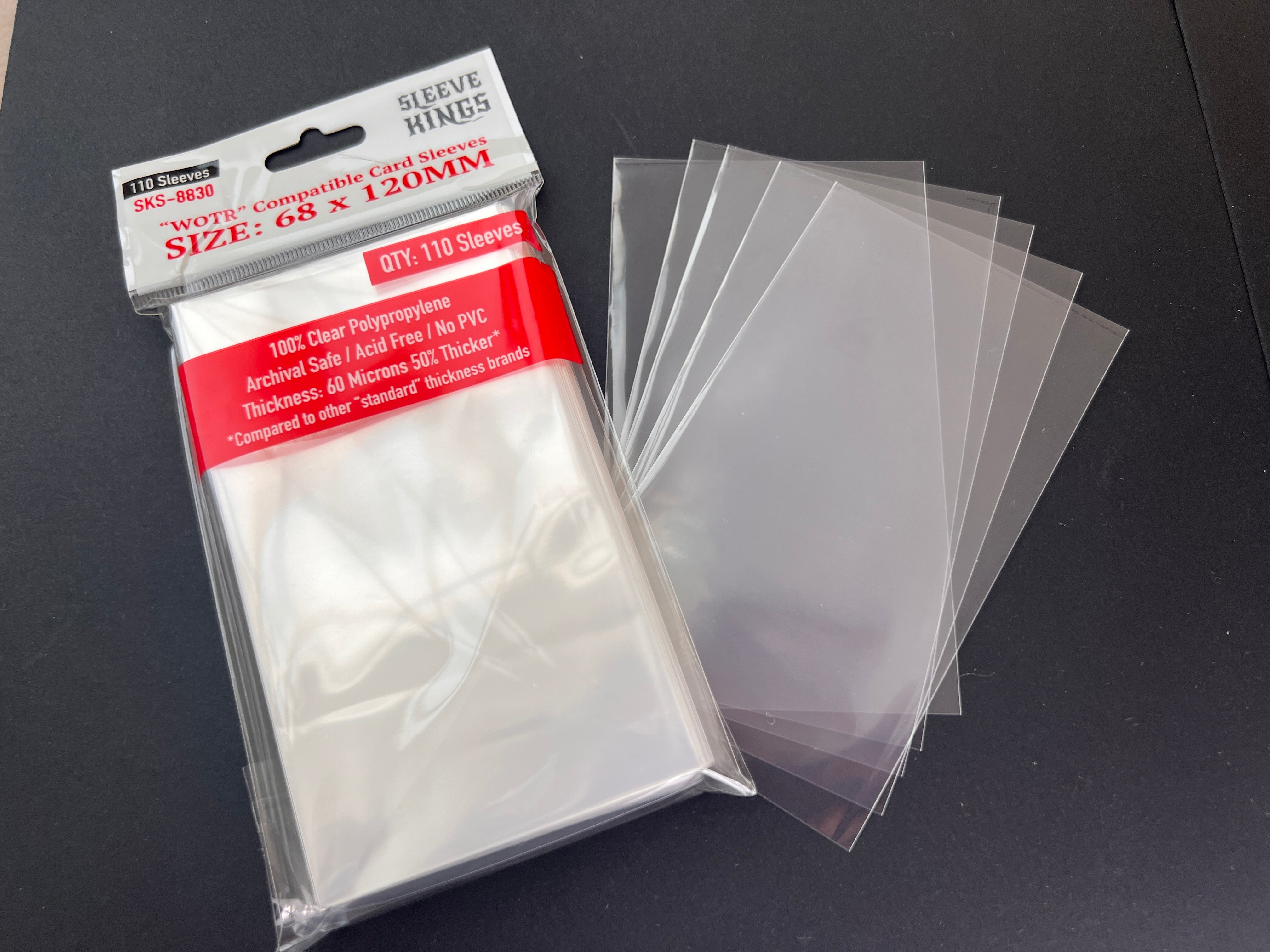 Space Alert Compatible Large Card Sleeves (67x103mm) 110 Pack, 60 Micron, SKS-8829 with transparent sleeves.
