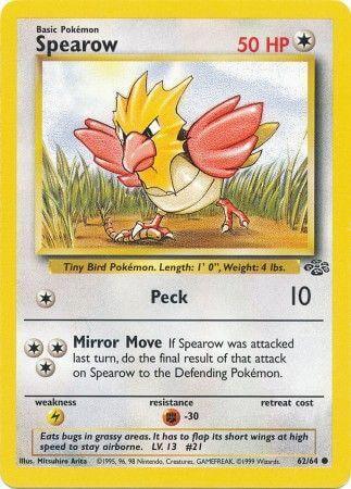 Spearow (62/64) [Jungle Unlimited] Pokémon card featuring a tiny bird Pokémon in a grassy area.