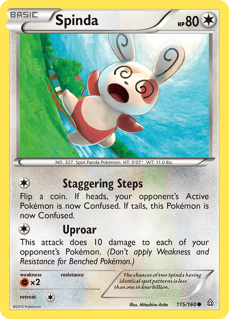 Spinda (115/160) [XY: Primal Clash] featuring Staggering Steps and Uproar attack description.
