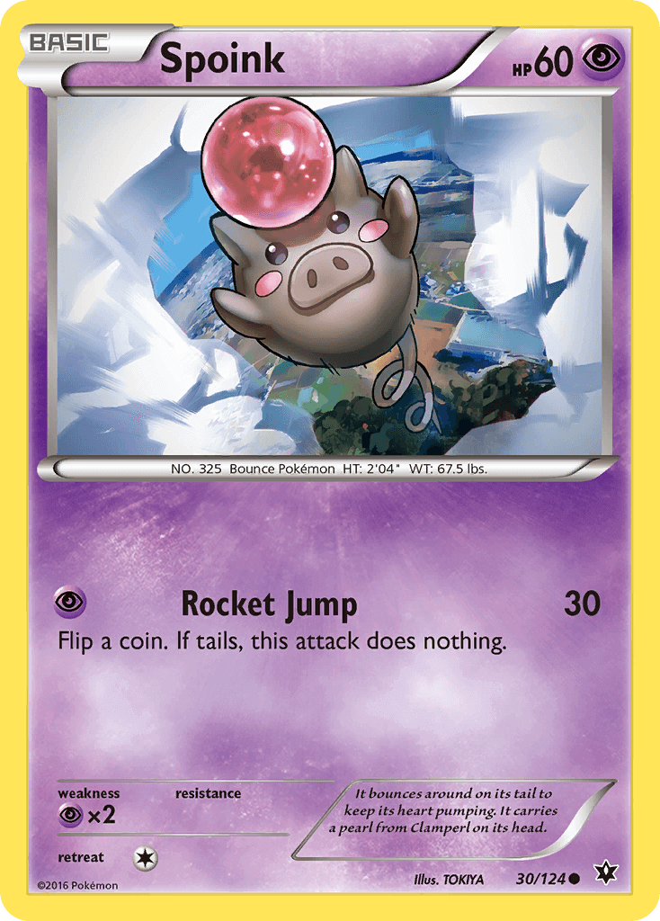 Spoink (30/124) [XY: Fates Collide] card featuring a Psychic-type Pokémon with Rocket Jump attack.