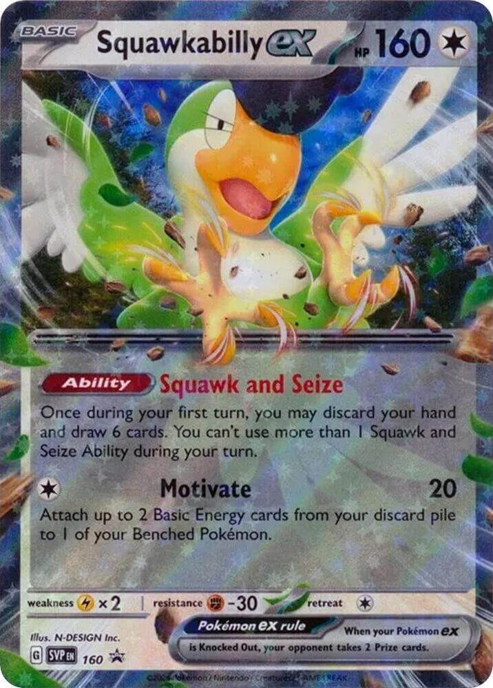 Squawkabilly ex (SVP160) [SV: Scarlet & Violet Promo Cards] featuring its ability and attack stats.