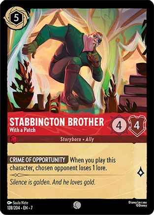 Stabbington Brother - With a Patch (128/204) - Archazias Island card featuring character stats and abilities