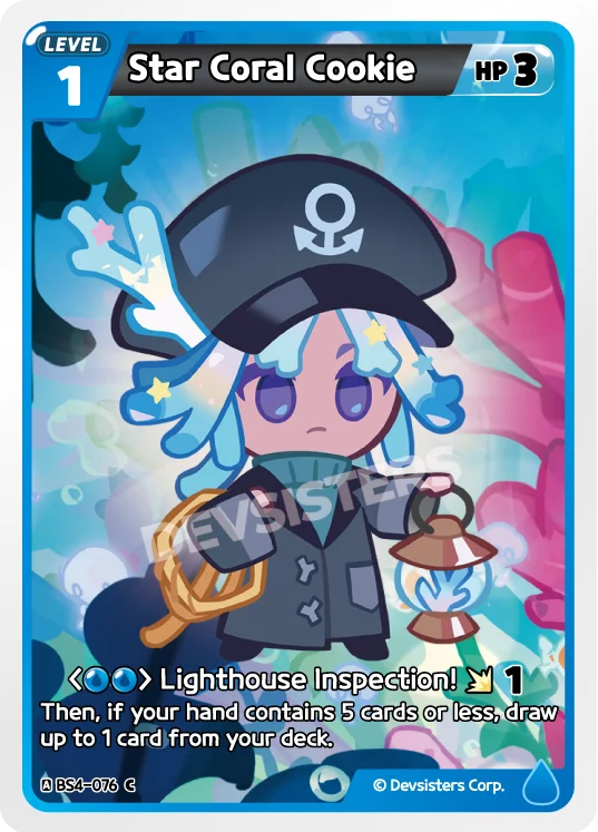 Star Coral Cookie BS4-076 C | Common Card featuring a cute character in a pirate hat with a lantern.