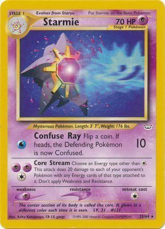 Starmie (25/64) [Neo Revelation Unlimited] Psychic type Pokémon card featuring Confuse Ray and Core Stream moves.