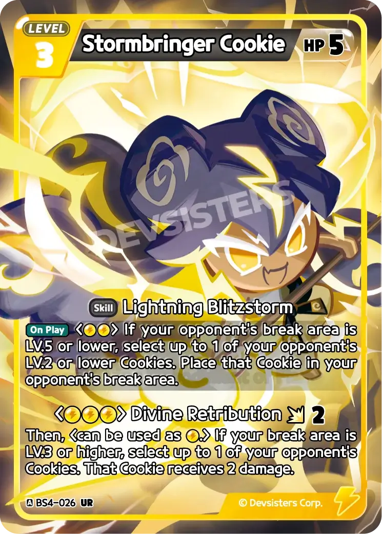 Stormbringer Cookie (BS4-026) – Shining Resonance | Cookie Run TCG Rare Card showcasing dynamic artwork and storm powers.