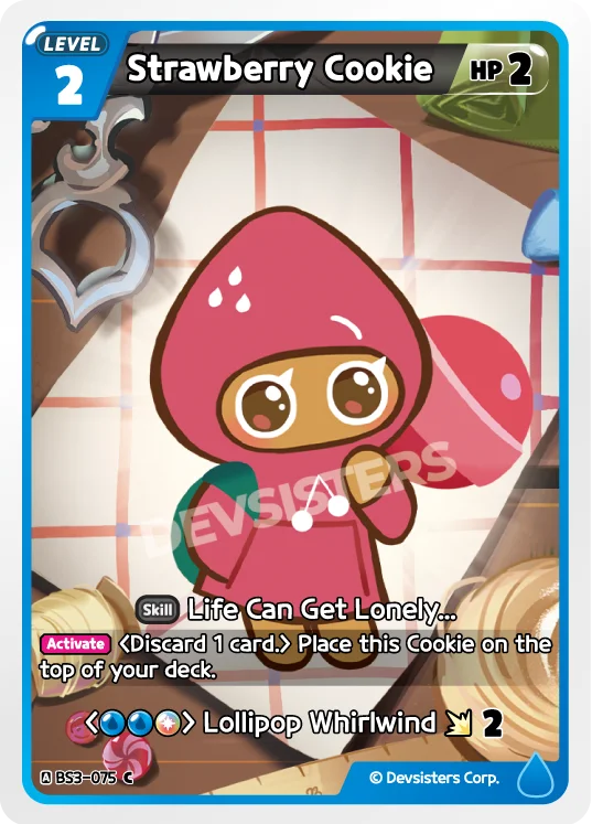 Strawberry Cookie BS3-075 C | Common Card featuring a cute character with a red hood and skill details.