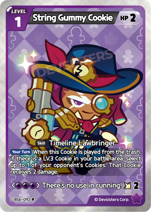 String Gummy Cookie BS6-096 R | Rare Card featuring a cute character with a hat and unique abilities.