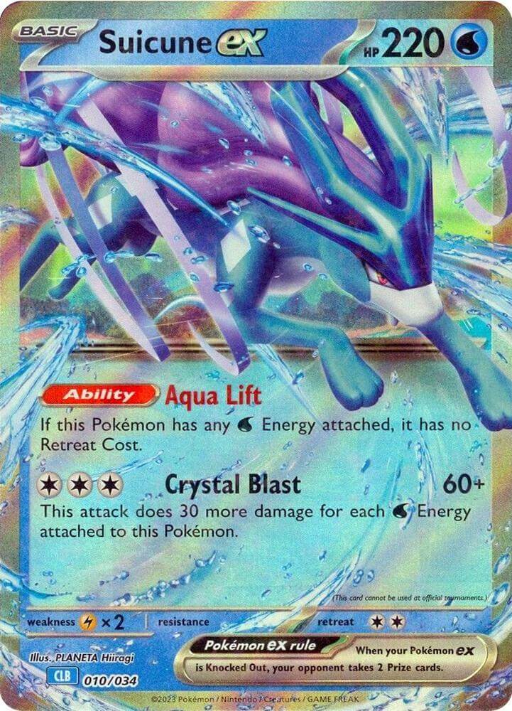 Suicune ex [Trading Card Game Classic] featuring Aqua Lift ability and Crystal Blast attack.