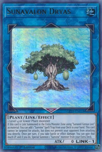 Sunavalon Dryas [GFTP-EN018] Ultra Rare card displaying its Link/Effect monster attributes.