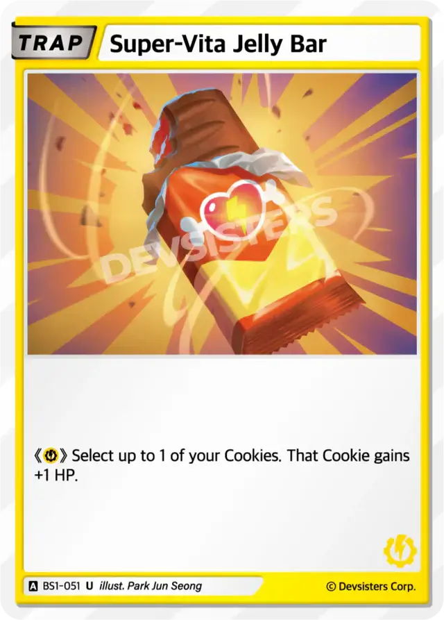 Super-Vita Jelly Bar BS1-051 U | Uncommon Card with explosion effect and cookie illustration.