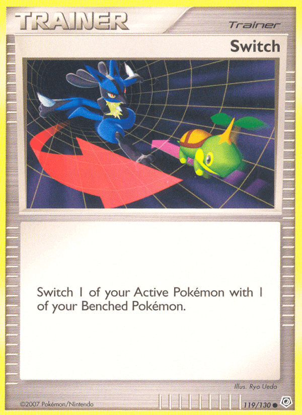Switch (119/130) [Diamond & Pearl: Base Set] - Trainer card featuring Pokémon and gameplay instructions.
