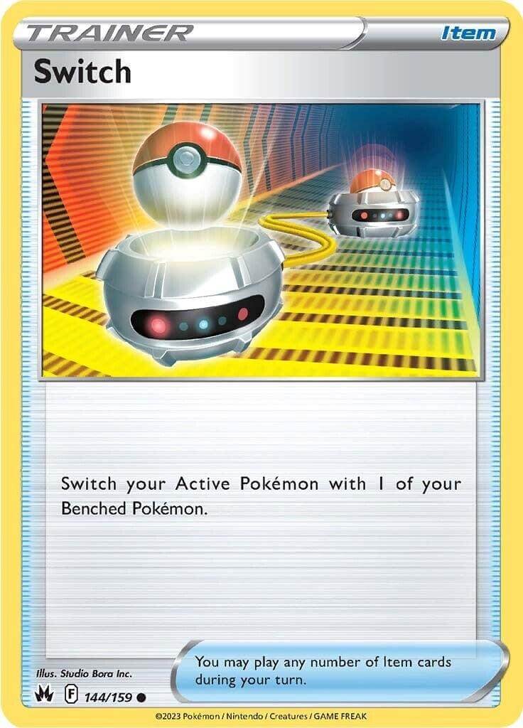 Switch (144/159) [Sword & Shield: Crown Zenith] card featuring Poké Balls and gameplay description.