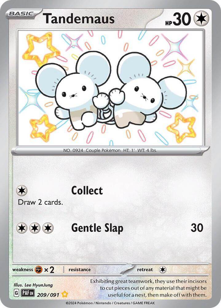 Tandemaus (208/091) [Scarlet & Violet: Paldean Fates] shiny rare card with abilities Collect and Gentle Slap.