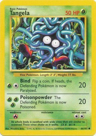 Tangela (66/102) [Base Set Unlimited] Pokémon card features Grass type and abilities like Bind and Poisonpowder.