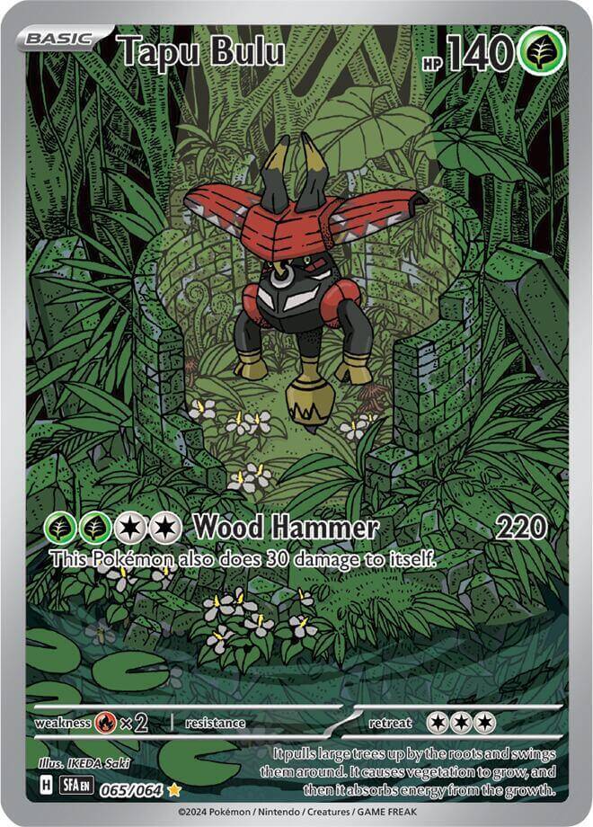 Tapu Bulu (065/064) [Scarlet & Violet: Shrouded Fable] Grass Illustration Rare Pokémon card featuring vibrant jungle artwork.