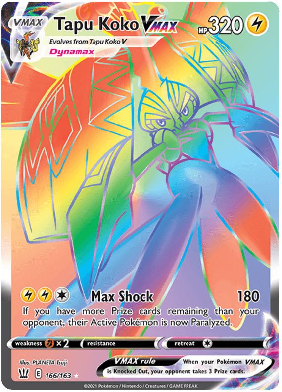 Tapu Koko VMAX (166/163) [Sword & Shield: Battle Styles] card featuring lightning type with dynamic artwork.