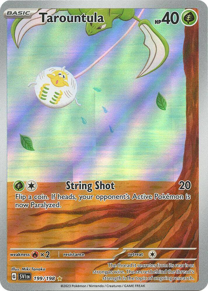 Tarountula (199/198) [Scarlet & Violet: Base Set] card featuring Grass type, Secret Rare status, and String Shot attack.