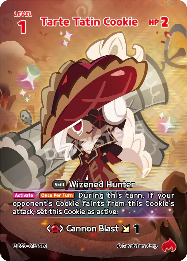 Tarte Tatin Cookie (BS3-016) SEC [Age of Heroes and Kingdoms] | Cookie Run TCG Secret Card showcasing character abilities.