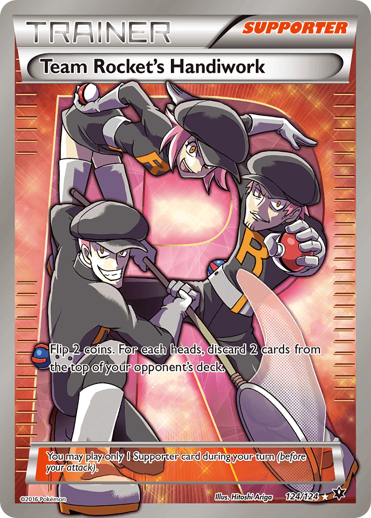 Team Rocket's Handiwork (124/124) [XY: Fates Collide] card featuring Team Rocket members in a dynamic pose.