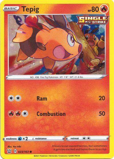 Tepig (023/163) (Cosmos Holo) [Sword & Shield: Battle Styles] trading card featuring fire-type Pokémon.