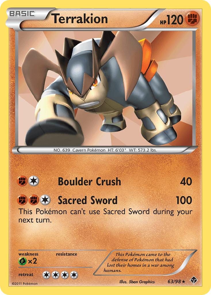 Terrakion (63/98) [Black & White: Emerging Powers] holo rare card with fighting type features and retreat cost.