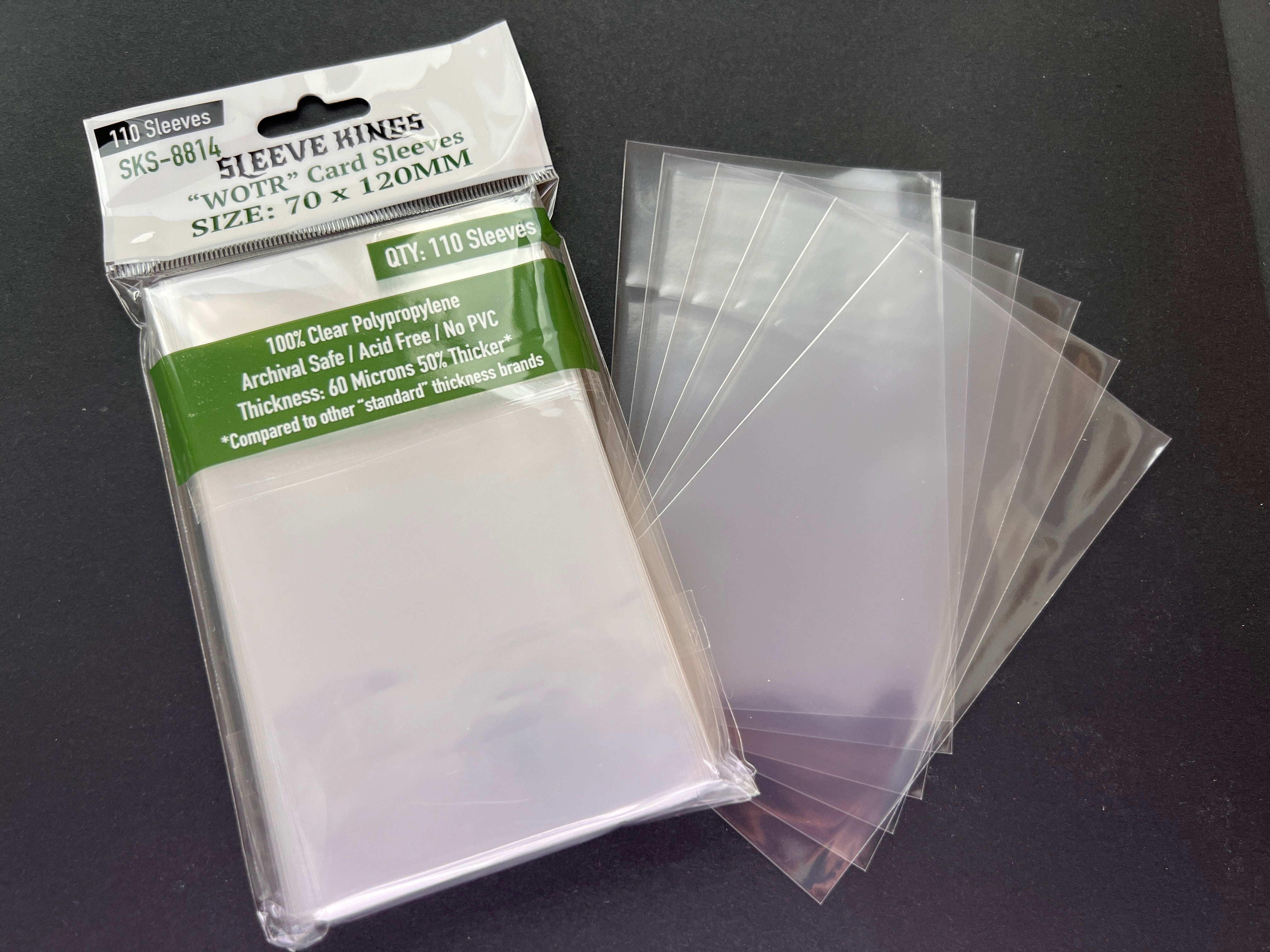 The Fox Experiment Compatible Card Sleeve Bundle (8801 x 1 + 8810 x 1 + 8814 x 1) packaging with 110 clear card sleeves.
