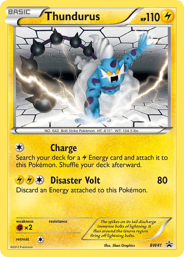 Thundurus (BW41) [Black & White: Black Star Promos] card with lightning type and attack details.