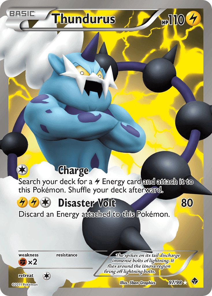 Thundurus (97/98) [Black & White: Emerging Powers] Ultra Rare card featuring Lightning type abilities.