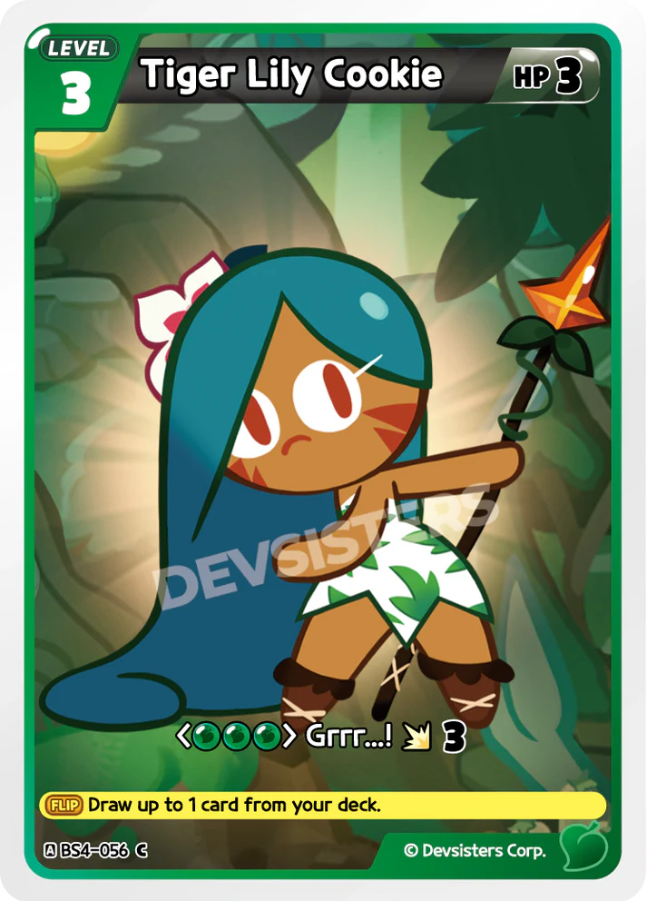 Tiger Lily Cookie BS4-056 C | Common Card showcasing the character in a vibrant jungle setting.