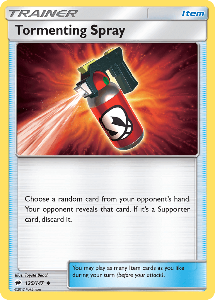 Tormenting Spray (125/147) [Sun & Moon: Burning Shadows] Trainer item card with a spray bottle.