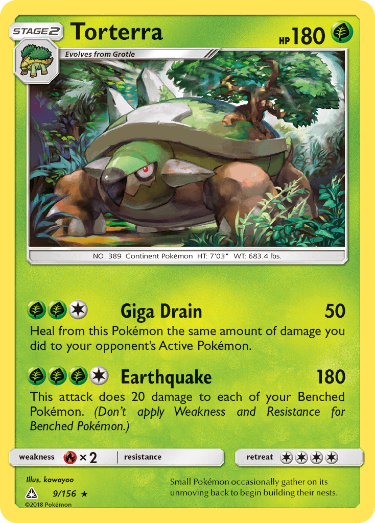 Torterra (9/156) [Sun & Moon: Ultra Prism] card featuring Grass type and Holo Rare rarity.