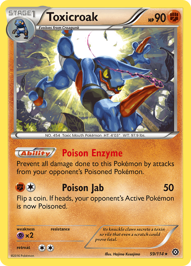 Toxicroak (59/114) [XY: Steam Siege] card featuring ability Poison Enzyme and attack Poison Jab.