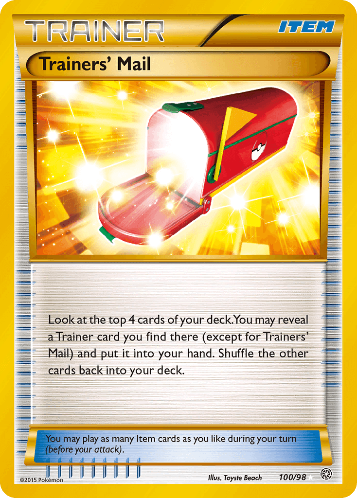 Trainers' Mail (100/98) [XY: Ancient Origins] Secret Rare trainer item card with glowing design.