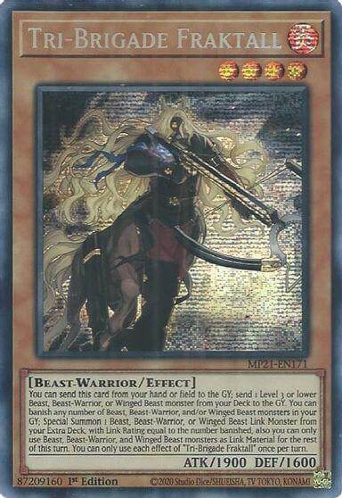 Tri-Brigade Fraktall [MP21-EN171] Prismatic Secret Rare card featuring Beast-Warrior effect with 1900 ATK and 1600 DEF.