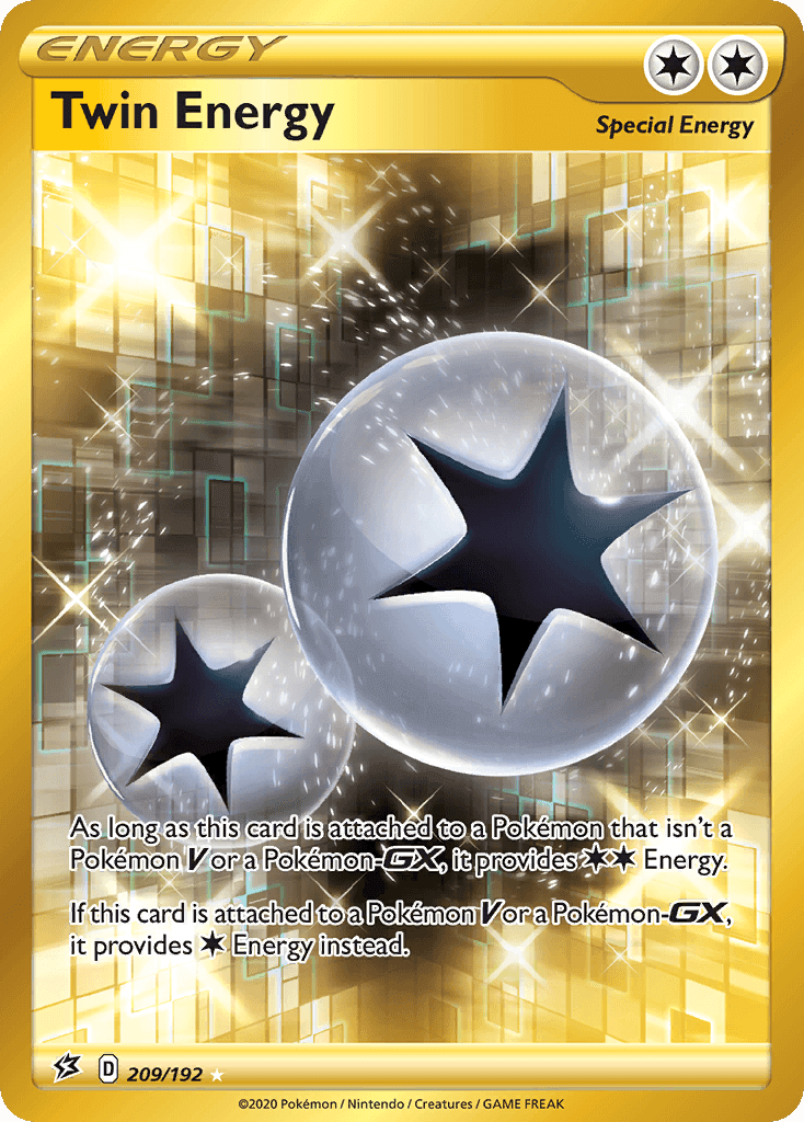 Twin Energy (209/192) [Sword & Shield: Rebel Clash] special energy card with a shiny golden background.