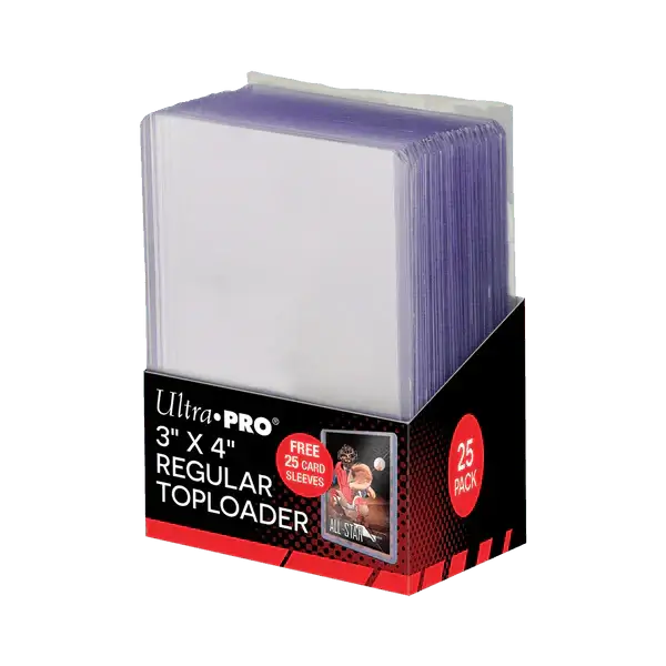 3" x 4" Clear Regular Toploaders and Soft Sleeves Bundle (25ct) for Standard Size Cards in display packaging.