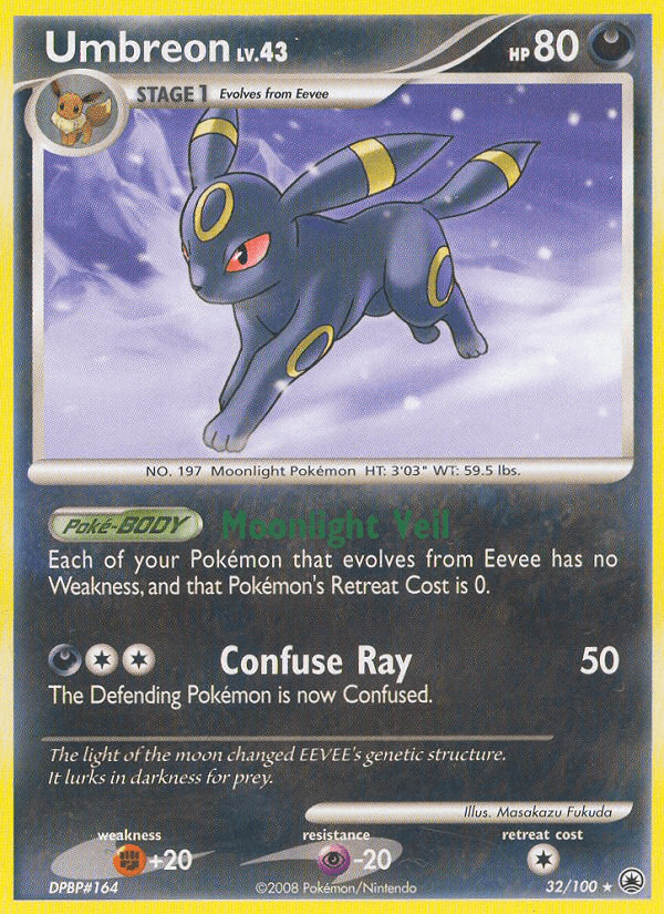 Umbreon (32/100) [Diamond & Pearl: Majestic Dawn] card featuring Moonlight Veil ability.