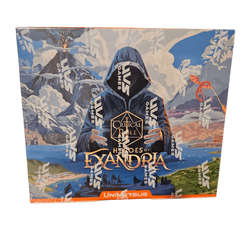 UniVersus Critical Role - Heroes of Exandria - Booster Box Display featuring new character designs and artwork.