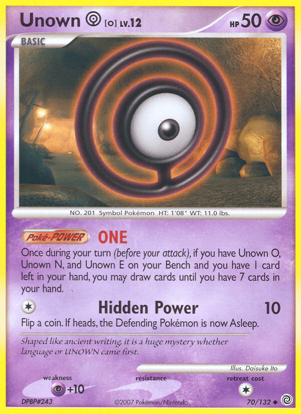 Unown O (70/132) [Diamond & Pearl: Secret Wonders] card featuring Psychic type and uncommon rarity