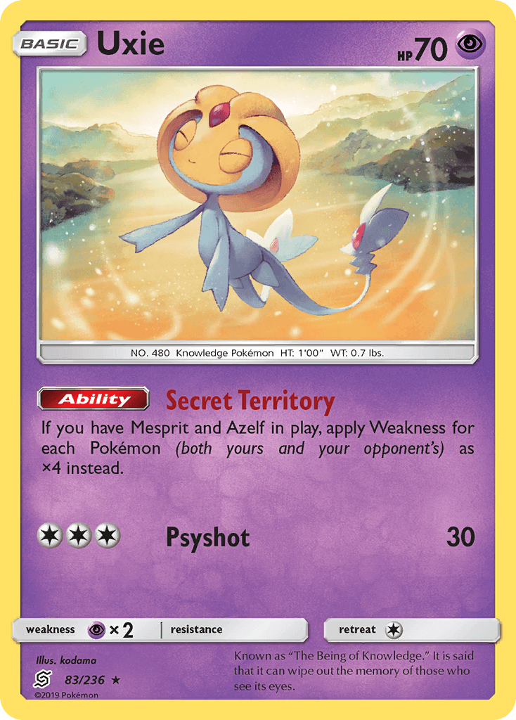 Uxie (83/236) [Sun & Moon: Unified Minds] card featuring Psychic type with Holo Rare rarity.