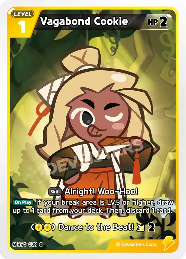 Vegabond Cookie BS4-028 C | Common Card featuring a playful cookie character and its unique abilities.