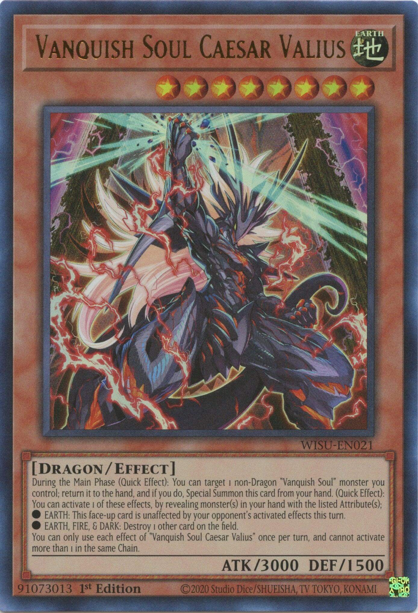 Vanquish Soul Caesar Valius [WISU-EN021] Ultra Rare card with 3000 ATK and 1500 DEF from Wild Survivors set.